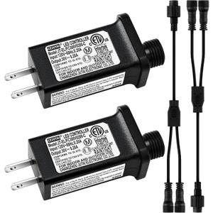 Umigy 4 Pcs Class 2 Power Supply and 2 pin LED Connector 1 Male Divided 2 Female Waterproof Connector Low Voltage Yard Inflatable Adapter for Christmas String Light Inflatable Decor (30V6W, 8 Modes)