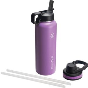 ThermoFlask 40 oz Double Wall Vacuum Insulated Stainless Steel Water Bottle - Reusable with Leakproof Chug & Straw Lids - Keeps Drinks Cold 24 hr/Hot 12 hr - Easy Maintenance - Gym/On-the-Go, Plum