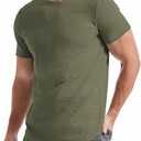 KLIEGOU Mens Hipster Hip Hop Ripped Round Hemline T Shirt Army Green S (Green, S)