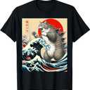Catzilla Cat Japanese Art Funny Cat Gifts For Men Women Kid T-Shirt 2XL