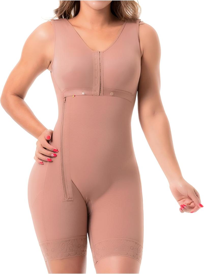 Sonryse Fajas Colombianas Postparto Reductoras Moldeadoras Levanta Cola Post Surgery Compression Garment for Women (Medium, Mocha-lateral Zipper With Bra-053zl)