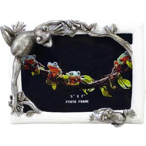 Tree Frog Picture Frame, Realistic Resin Frog Photo Holder, 5x7 inch Wildlife Decor, Unique Nature Desktop Accessory, Gift for Frog Lovers
