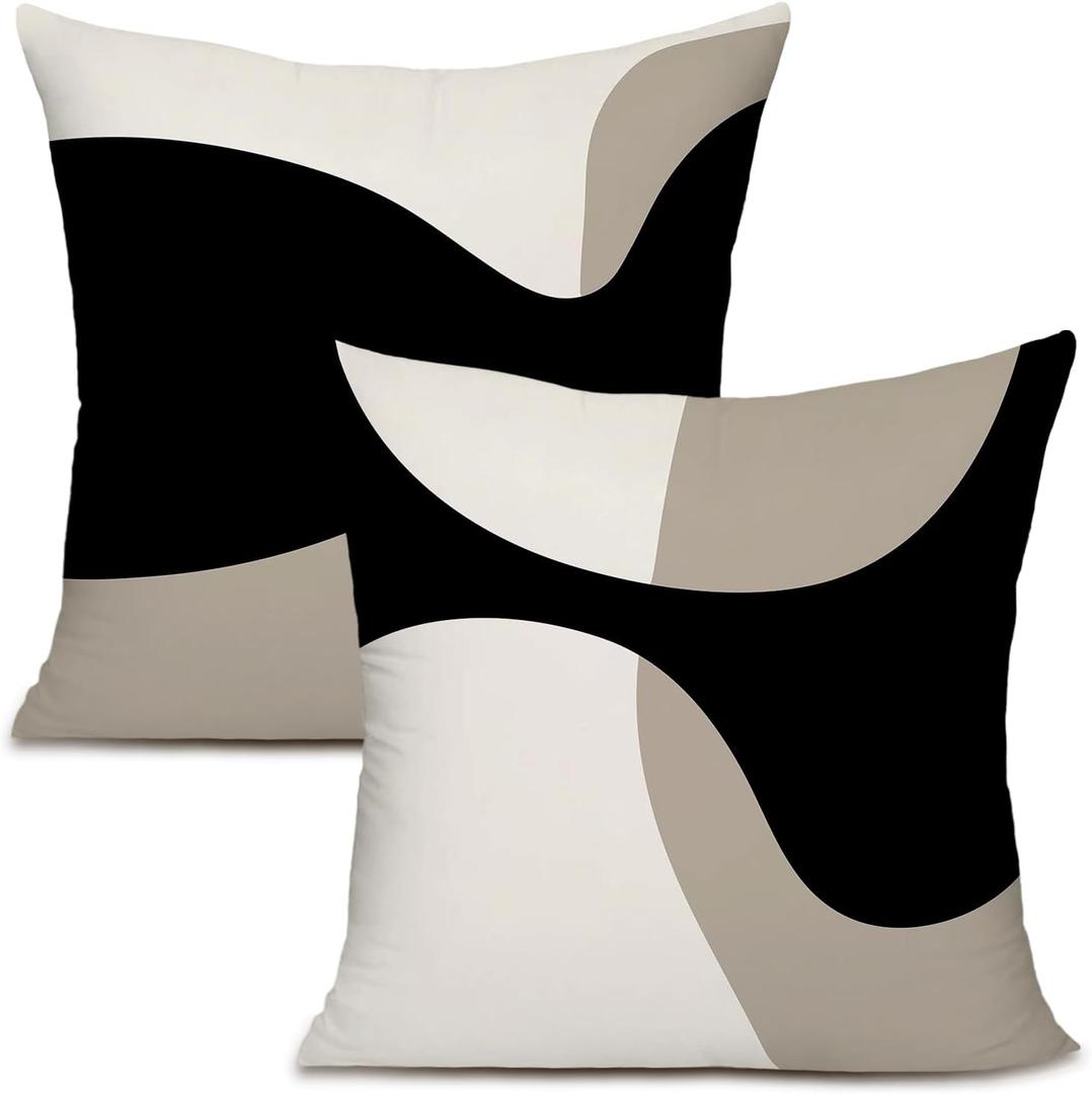 Black Beige Cream Decorative Throw Pillow Covers for Couch Sofa Bed Living Room Bedroom 20x20 inches Set of 2