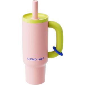 CHAKO LAB BaWang Insulated Stainless Steel Tumbler | Tumbler with Handle and Straw 33oz | Cup Holder Friendly for Travel | Leakproof Water Bottle | BPA-Free | 316 stainless steel liner| pinkgreen