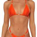 Sexy Bikinis for Women 2 Piece Bikini Spaghetti Strap Swimsuits Solid Color Bathing Swimwear Triangle Bathing Suit (Medium, Orange)