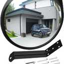 Convex Mirror Outdoor for Garage and Traffic Driveway Park Assistant, 12 in Security Mirror with Adjustable Fixing Bracket Indoor and Outdoor (Black)