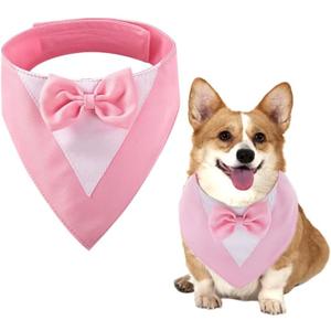 Dog Tuxedo Formal Cat Wedding Bandana Dog Collar with Bow Tie Cat Birthday Costume Valentines Outfit Pet (Pure Pink, Medium)