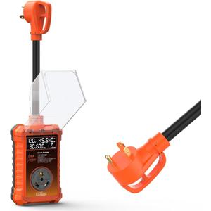 30 Amp RV Surge Protector 14,000J with Smart LED Display & Real-Time Voltage/Current/KWH Monitoring, Auto Shutoff/Reset, High/Low Voltage, Waterproof, Circuit Analyzer, Clear Error Codes for Campers (Orange)