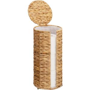 StorageWorks Water Hyacinth Free Standing Toilet Paper Holder Stand for Bathroom, 3 Rolls of Toilet Tissue Storage with a Built-in Cloth Lining, Toilet Roll Holder Stand with Lid