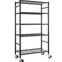 Sakugi Storage Shelves Organizer - 5 Tier Metal Shelf Organizer with Metal Wheels and Adjustable Leveling Feet, Heavy Duty Garage Shelving for Kitchen, Pantry and Closet, 33.1"x12.6"x73.5", Black