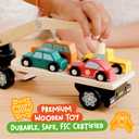Nene Toys Magnetic Car Loader with 4 Cars and 1 Semi-Trailer Wooden Truck for Kids 2+ Year Old - Interactive Crane Wooden Toy - Vehicle Toys for Boys Girls - Educational Toy for Toddlers Ages 2+