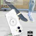 for iPhone 17 Case Magnetic Clear Design,Compatible with MagSafe,Kickstand Vertical/Horizontal,Shockproof Airbag Bumpers Phone Cover - White Lovely Round Flower