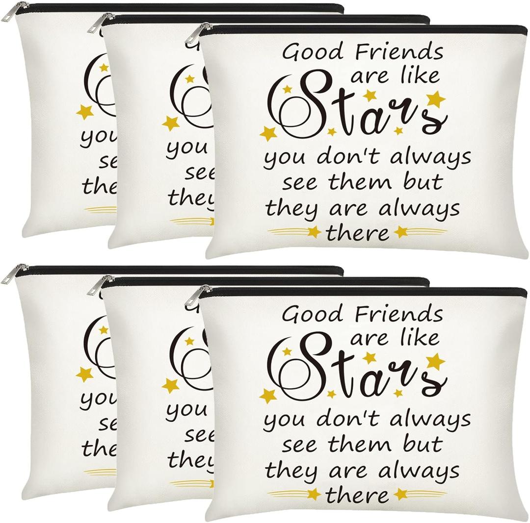 Xuniea 6 Pcs Friendship Gifts for Women Bulk Friendship Cosmetic Makeup Bag for Girl Travel Pouch Friend BFF Birthday Gifts(Star Pattern)