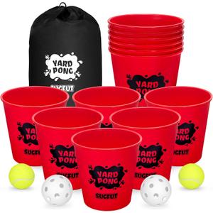 Yard Pong Outdoor Games, Giant Yard Games Set with 12 Buckets and Balls for Adults and Family, Toss Game Throwing Games for Beach, Camping, Lawn and Backyard