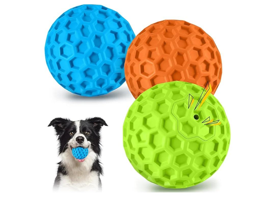 havit Indestructible Squeaky Dog Balls for Aggressive Chewers, Interactive Dog Toys to Keep Them Busy, Rubber Dog Chew Toy for Large Medium Breeds, Outdoor Waterproof (2 Colors)