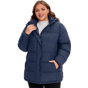 WINDMILL Womens Plus Size Heavyweight Puffer Jacket, Warm Winter Coat with Hood (3X, Navy)
