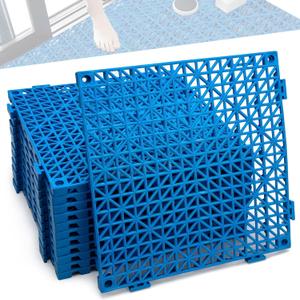 12 Pcs Drainage Mat Modular Interlocking Cushion 11.8" x 11.8" Interlocking Garage Floor Tiles Non-Slip Splicing Interlocking Rubber Floor Tiles for Drain, Deck, Pool, Outdoor/Indoor (Blue)