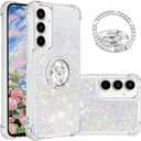 Fofvccv Liquid Glitter Case for Samsung Galaxy A36 5G, Sparkly Quicksand Protective Phone Cover with Rotatable Ring Stand and Shockproof Soft TPU Bumper for Galaxy A36 – LSZ White