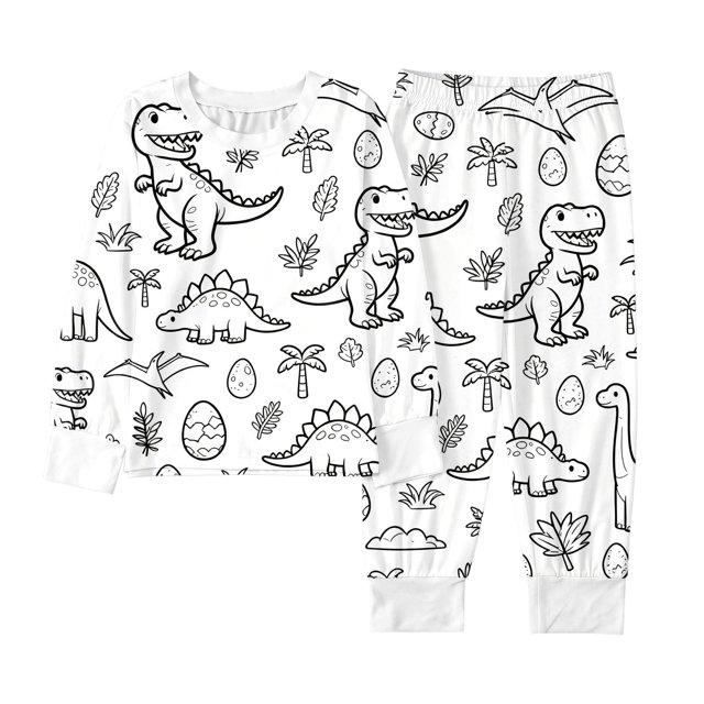 Long Sleeve Pajama Cozy 2 Piece Sleepwear For Kids Playful Dinosaur Print Top And Pants Cute Cartoon Comfort Soft Outfit, 4Y