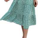 Women's Boho Floral Tiered Midi Skirt Elastic Waisted Pleated A-line Casual Summer Long Skirt (Green)