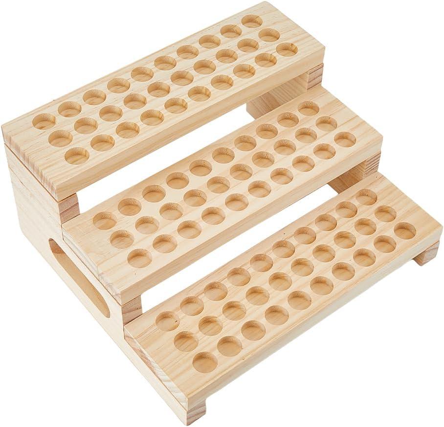 SUPERFINDINGS 1 Set 90 Slots Wooden Lipsticks Holder 3 Tier Tube Display Shelf Wood Tool Rack Wooden Essential Oil Display Storage Organizer for Cosmetic Lip Gloss Tool, Slot IDxT: 0.8"x0.4"