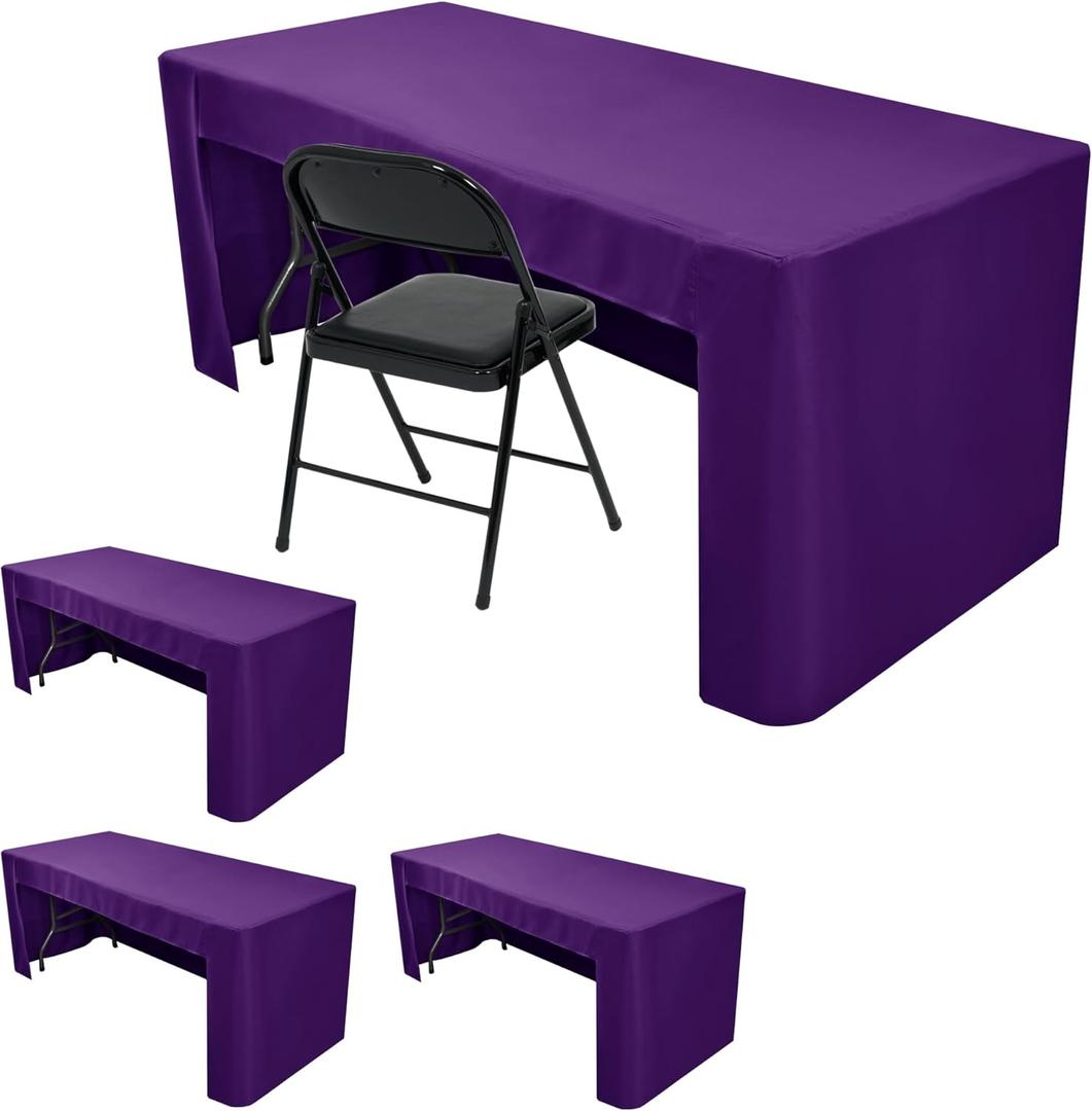 HolidayIdeas Open Back Fitted Tableclothss for 6 Foot Rectangle Table, Wrinkle Resistant Washable Table Covers 72x30 Inch for Craft Fairs, Banquets, Trade Show Display, Purple, 4 Pcs