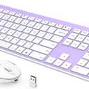 Wireless Keyboard and Mouse, Vssoplor 2.4GHz Rechargeable Compact Quiet Full-Size Keyboard and Mouse Combo with Nano USB Receiver for Windows, Laptop, PC, Notebook-Lavender Purple