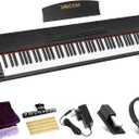 UISCOM 88 Key Digital Piano Keyboard for Beginners, Full Size Electric Piano Semi-Weighted Keyboard with Sheet Music Stand, Pedal, Headphone, Power Adapter, USB-MIDI Compatibility, Wood Grain Black