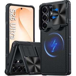 Magnetic for Samsung Galaxy S26 Ultra Case,[Slide Camera Cover][Kickstand][Compatible with Magsafe][Military Grade Protection] Shockproof Rugged Case for Galaxy S26 Ultra,Black