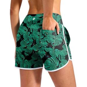 G Gradual 3" Women's Swim Shorts 3 Pockets High Waisted Board Shorts Tummy Control Swimsuit Bottoms with Liner Beach Water, Leaf, Medium