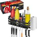 Griddle Caddy for Blackstone 28"/36" Griddles –Large BBQ Organizer with 6 J-Hooks, Paper Towel Holder, Ample Storage for Condiments & Tools – for Outdoor Cooking, Camping, and Grilling Essentials