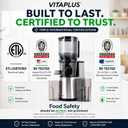VITAPLUS Cold Press Juicer Machines, Stainless Steel Auger, AC Motor, Lab-Certified Food-Safe, 5.8" Whole-Fruit Chute, High-Yield Slow Masticating Juicer for Juice & Nut Milk, BPA-Free, Easy Clean