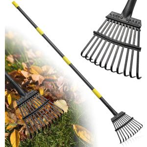Rake for Leaves: Small Metal Garden Rake, 8.5" Wide, 11 Metal Tines,Heavy Duty Lightweight Kids Leaf Rakes for Small Lawn Yard Shrub,Tight Spot Garden Bed Leaf Debris Picking Cleaning, 60 Long Handle