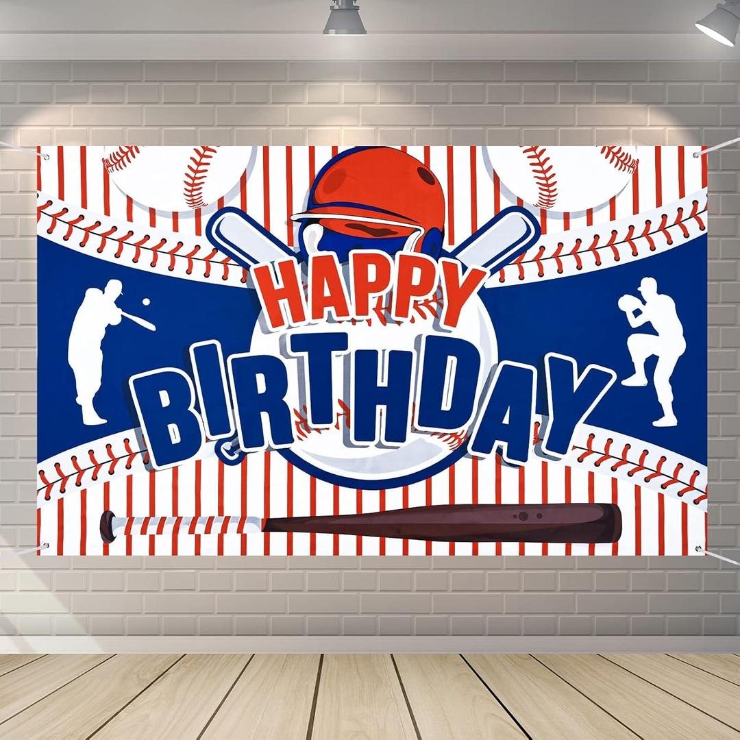 Baseball Party Decorations Happy Birthday Banner for Boys Kids Teens - Large Sport Themed Banner for Christmas Holiday Party Supplies