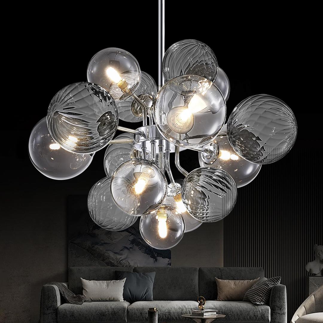 APLampara Mid Century Modern Chandelier 13-Light Sputnik Gold Pendant Lighting Fixture with Amber Shade for Dining Room, Kitchen Island, Bedroom, Living Room