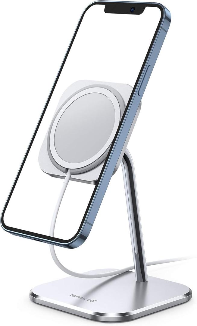 Lamicall Phone Stand for Apple 15W MagSafe Charger - [Charger Not Included] 360 Rotation Adjustable Aluminum Charging Holder Dock for Desk, Compatible with iPhone 16 15 14 13 12 Pro, Pro Max, Plus
