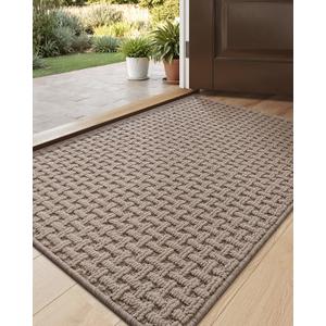 DEXI Front Entryway Door Mat Non Slip 24x36, Washable Entry Way Mats Inside Entrance Low Profile, Welcome Doormat Dirt Trapper for House Floor Home Porter Hall Backdoor Area, Light Taupe