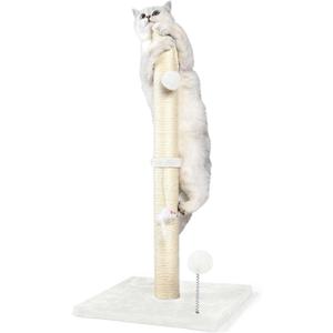 ANWA 32" Tall Cat Scratching Posts for Indoor Cats, 3-in-1 Cat Scratching Post with Plush Toys, Premium Sisal Post for Cats at All Ages with Reinforced Stable Base, Cream White