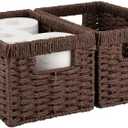 OIAHOMY Wicker Baskets, Paper Rope Storage Baskets for Organizing with Built-in Handles, 2 Packs-Brown