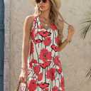Wenrine Womens Summer Dresses Casual Floral V Neck Sleeveless Loose Boho Beach Tank Dress Sundress with Pockets (Small, Red)