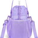 ECOHUB Water Bottle Holder with Strap, Full Coverage Stanley Cup 40/30 oz Tumbler, Insulated Water Bottle Carrier Bag with Back Safety Pocket, Crossbody Sling with Handle for Walking, Patent Pending (purple)