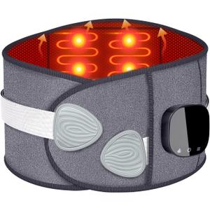 Cordless Heating Pad with Massager for Lower Back Pain Relief, Portable 65" Wearable Wrap 3 Vibration & 3 Heat Levels for Period Cramps Relief, Gifts for Women Men Mom Dad Home Office Use, 