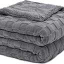 Pawque Super Soft Cozy Throw Blanket for Couch Sofa Bed - Fluffy Sherpa Fleece Reversible Thick Warm Fuzzy Blanket for All-Season, 3D Checkered Jacquard Elegant Decorative Blankets, Grey, 50" x 60"
