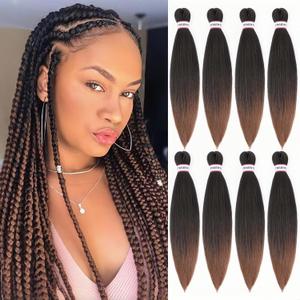 Pre Stretched Braiding Hair,18 Inch 8 Packs Ombre Braiding Hair, Two Tone Yaki Texture Prestretched Crochet Braids Professional Synthetic Hair Extension Itch Free Hot Water Setting (18" T1B/30#)
