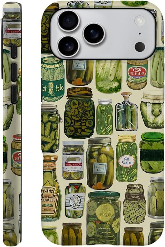 Case Compatible with iPhone 17 Pro Max,Scratch Resistant Hybrid 2-Layer Hard Shell Phone Case,Pickle Dill Collage Green