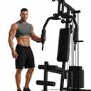 Home Gym Machine with 100LB Weight Stack, Multifunctional Full Body Workout Station for LAT Pulldown, Chest Press, Leg Extension & Strength Training, Compact Fitness Equipment for Home Use