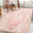 Pink Rug 3x5,Washable Area Rugs for Bedroom Living Room Kitchen Entryway,Small Boho Vintage Bohemian Distressed Non Slip Carpet,Blush