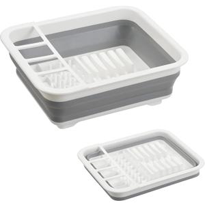 Collapsible Dish Drying Rack, Foldable Dinnerware Drainer Organizer for Storage Kitchen Counter RV Accessories Portable Rack Holders for Dishes Plates and Cups Camping Travelling Space Saver Essential (Gray)