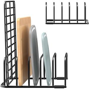 Cutting Board Organizer and Baking Sheet Rack, [1-Pack] Black Heavy Duty Metal Cookie Sheet Organizer for Cutting Board Storage & Plate Holder for Cabinet, Tray Dividers for Cabinets