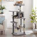 Feandrea Cat Tree, 54.2-Inch Cat Tower, Multi-Level Condo, Light Gray
